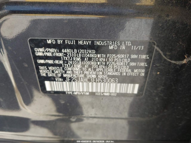 JF2SJAHC3EH530063 Subaru Forester 2.5i Limited