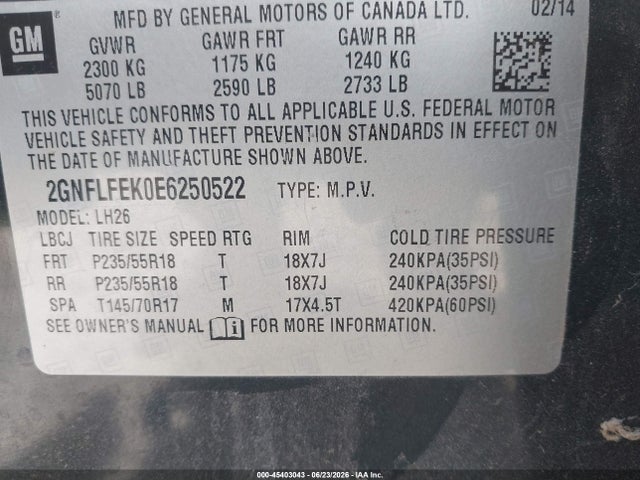 Chevrolet EQUINOX LT 2014 2GNFLFEK0E6250522 Image 9