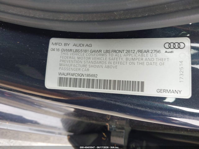 WAUFFAFC9GN185692 Audi A6 2.0t Premium