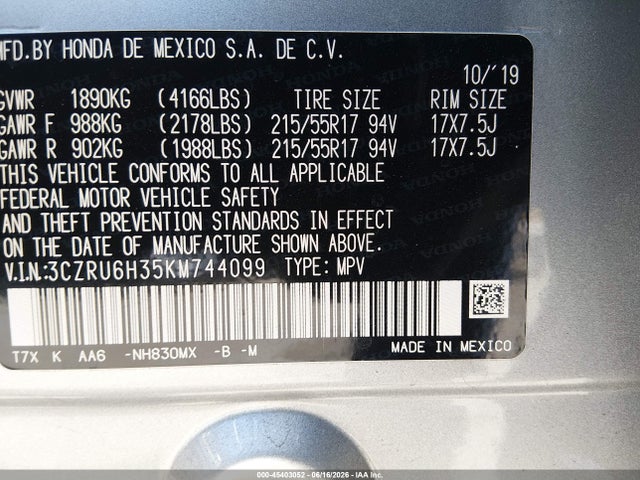Honda HR-V LX 2019 3CZRU6H35KM744099 Image 9