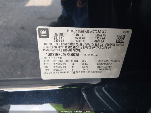 Auction sale of the 2016 Gmc Yukon Xl Slt, vin: 1GKS1GKC4GR325279, lot number: 45403072