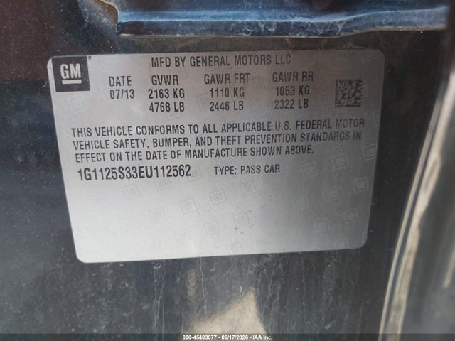 45403077 :رقم المزاد ، 1G1125S33EU112562 vin ، 2014 Chevrolet Impala 2lt مزاد بيع