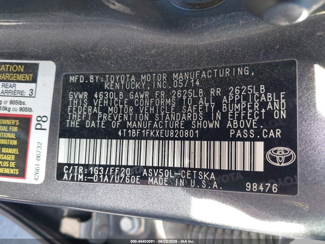 4T1BF1FKXEU820801 Toyota Camry Se Sport