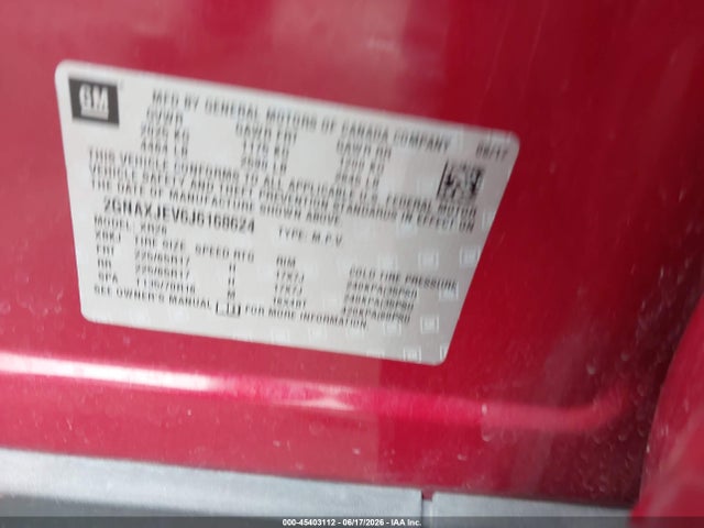 Aukcja sprzedaży 2018 Chevrolet Equinox Lt, vin: 2GNAXJEV6J6168624, numer aukcji: 45403112