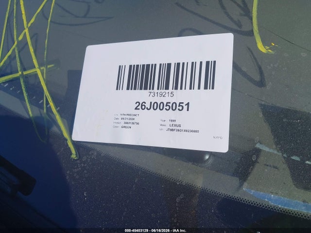 Aukcja sprzedaży 1999 Lexus Es 300, vin: JT8BF28G1X0230885, numer aukcji: 45403129