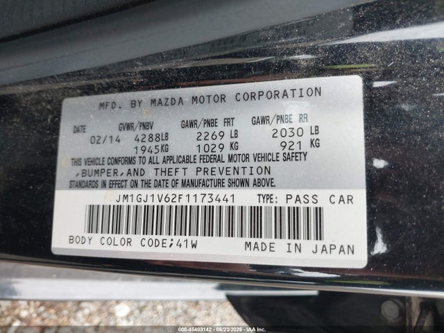 2015 Mazda Mazda6 I Touring მანქანა იყიდება აუქციონზე, vin: JM1GJ1V62F1173441, აუქციონის ნომერი: 45403142