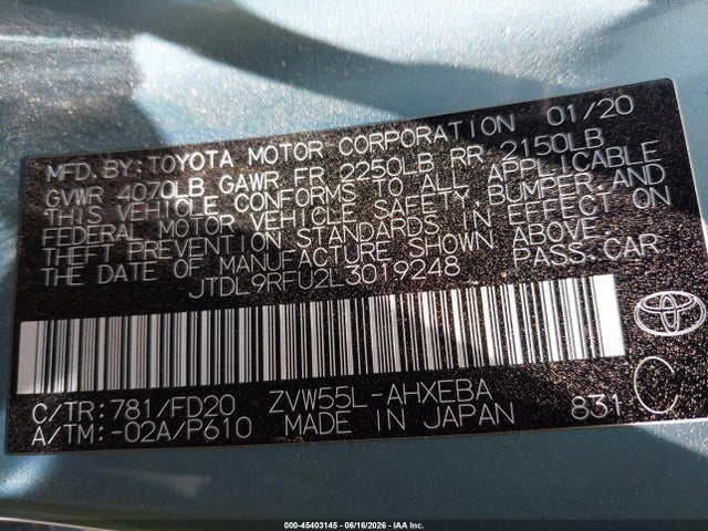 Toyota Prius Le Awd-e 2020 JTDL9RFU2L3019248 Image 9