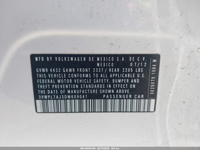 45403149 :رقم المزاد ، 3VWPL7AJ3DM609041 vin ، 2013 Volkswagen Jetta Sportwagen 2.0l Tdi مزاد بيع