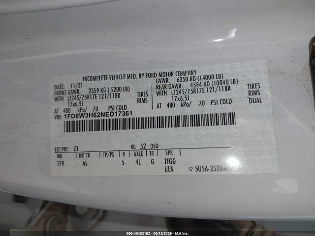 Ford F-350 Chassis 2022 1FD8W3H62NED17361 Image 9