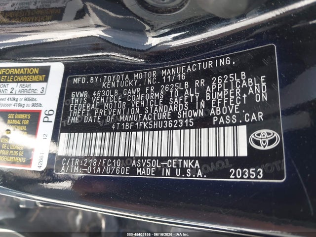 4T1BF1FK5HU362315 Toyota CAMRY LE