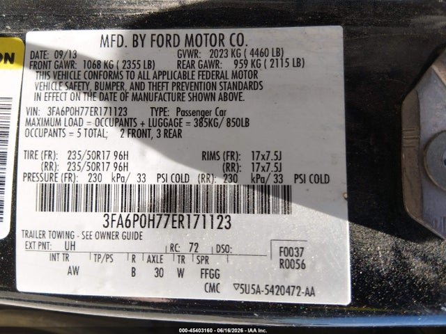 Ford FUSION SE 2014 3FA6P0H77ER171123 Image 9