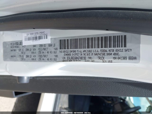 Продажа на аукционе авто 2017 Ram 1500 Tradesman  4x2 8' Box, vin: 3C6JR6DG8HG708192, номер лота: 45403182