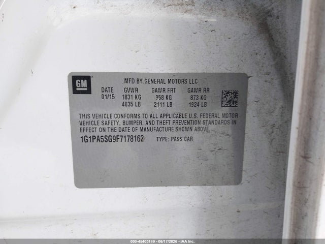 1G1PA5SG9F7178162 Chevrolet Cruze Ls Auto