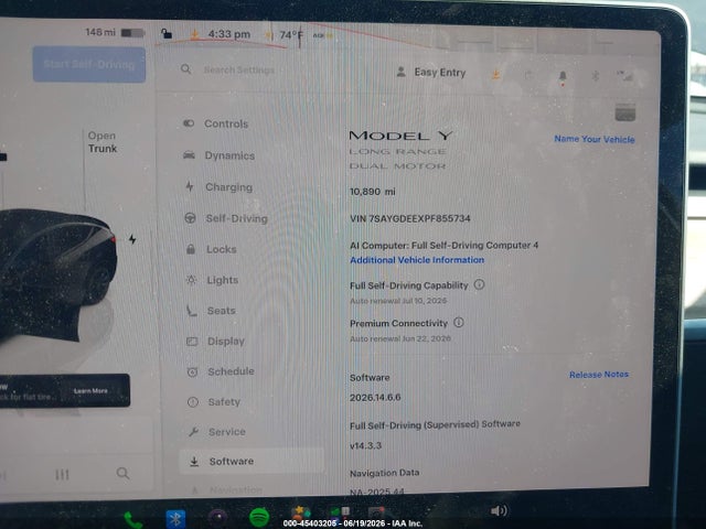 45403205 :رقم المزاد ، 7SAYGDEEXPF855734 vin ، 2023 Tesla Model Y Awd/long Range Dual Motor All-wheel Drive مزاد بيع