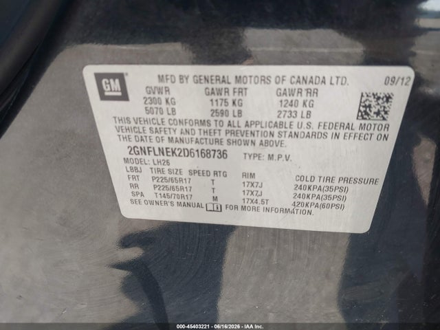 Продажа на аукционе авто 2013 Chevrolet Equinox Lt, vin: 2GNFLNEK2D6168736, номер лота: 45403221