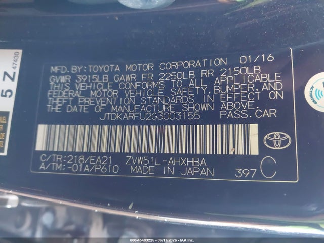 Toyota Prius Three Touring 2016 JTDKARFU2G3003155 Image 9