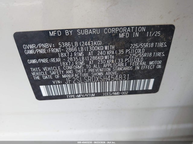 2025 Subaru Forester Limited Hybrid მანქანა იყიდება აუქციონზე, vin: JF2SLSRDXSH454831, აუქციონის ნომერი: 45403230