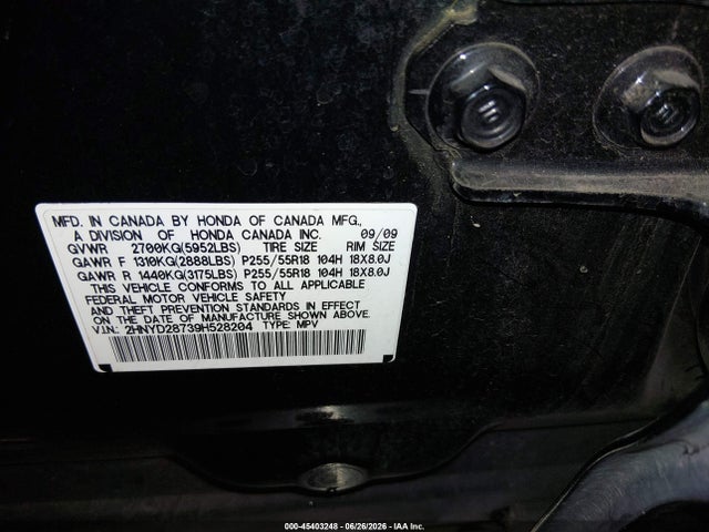 Aukcja sprzedaży 2009 Acura Mdx Sport Package, vin: 2HNYD28739H528204, numer aukcji: 45403248