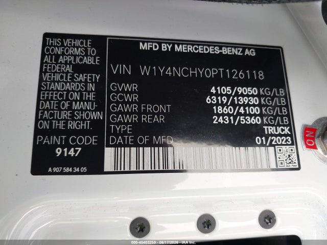45403259 :رقم المزاد ، W1Y4NCHY0PT126118 vin ، 2023 Mercedes-benz Sprinter 2500 High Roof 4-cyl Diesel Ho مزاد بيع