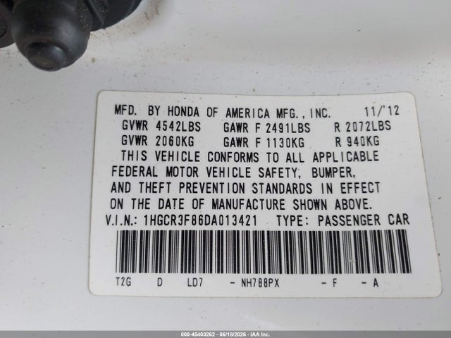 Aukcja sprzedaży 2013 Honda Accord Ex-l V-6, vin: 1HGCR3F86DA013421, numer aukcji: 45403262