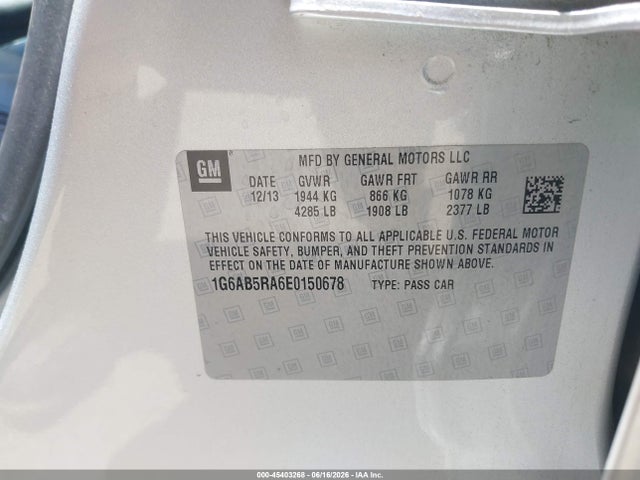 2014 Cadillac Ats Luxury მანქანა იყიდება აუქციონზე, vin: 1G6AB5RA6E0150678, აუქციონის ნომერი: 45403268