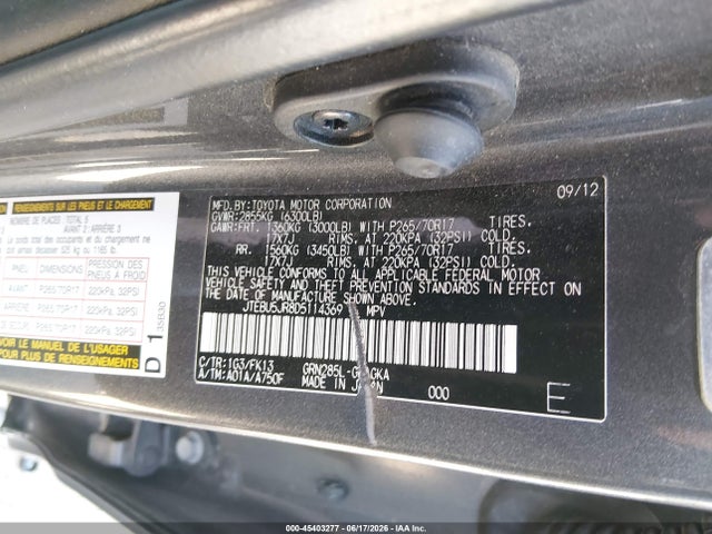 Aukcja sprzedaży 2013 Toyota 4runner Sr5, vin: JTEBU5JR8D5114369, numer aukcji: 45403277