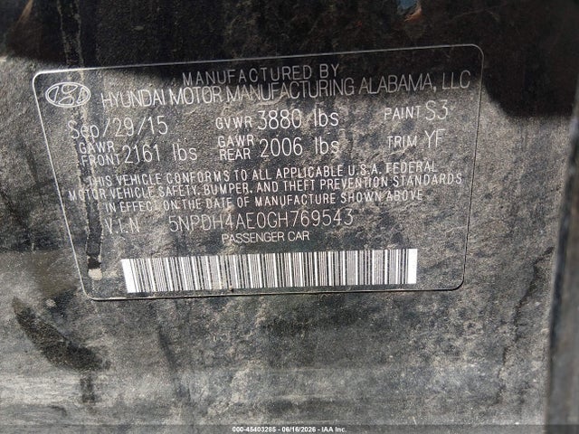 Hyundai ELANTRA SE 2016 5NPDH4AE0GH769543 Image 9