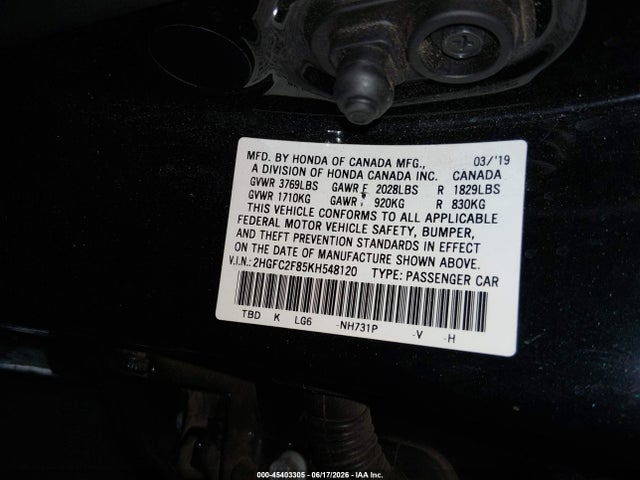 Honda Civic Sport 2019 2HGFC2F85KH548120 Image 9