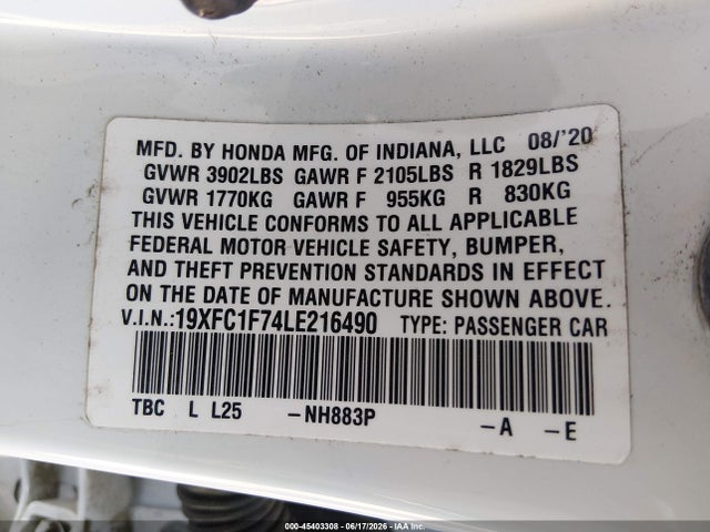 Honda Civic Ex-l 2020 19XFC1F74LE216490 Image 9