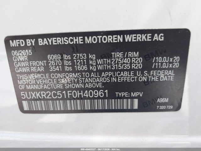 BMW X5 Sdrive35i 2015 5UXKR2C51F0H40961 Image 9