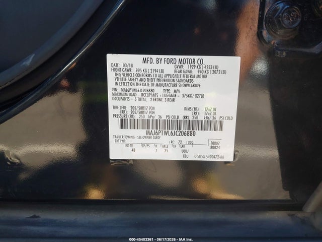 Ford Ecosport Titanium 2018 MAJ6P1WL6JC206880 Image 9