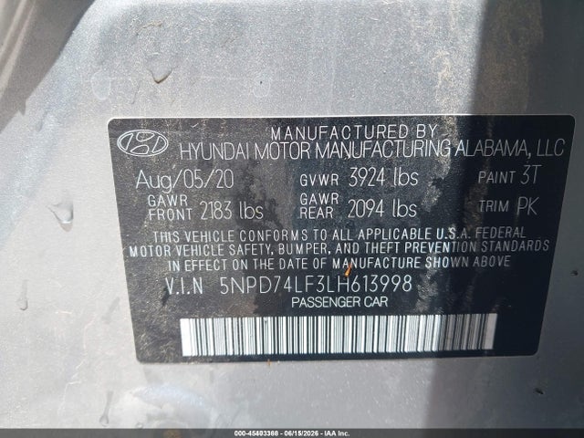 Hyundai ELANTRA SE 2020 5NPD74LF3LH613998 Image 9