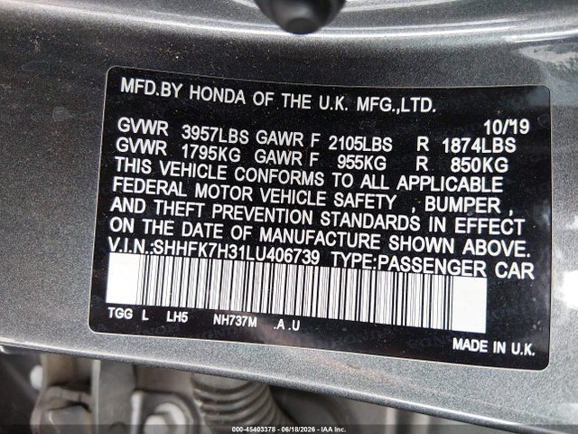 Honda Civic Lx 2020 SHHFK7H31LU406739 Image 9