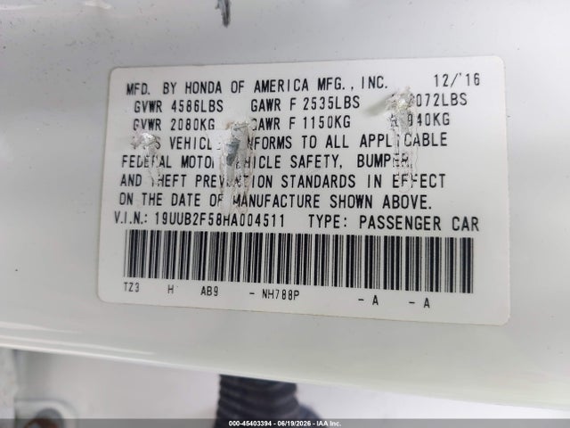 Продажа на аукционе авто 2017 Acura Tlx Technology Package, vin: 19UUB2F58HA004511, номер лота: 45403394