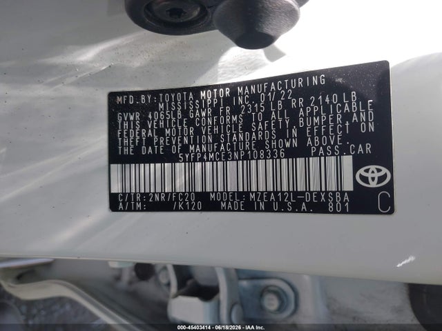 Toyota COROLLA SE 2022 5YFP4MCE3NP108336 Image 9