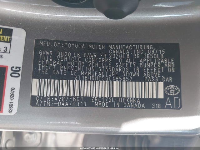 Toyota COROLLA LE 2016 2T1BURHE5GC485852 Image 9