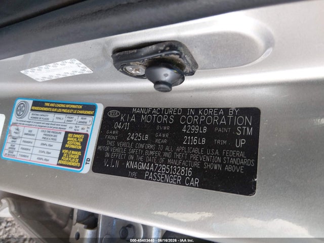 Продажа на аукционе авто 2011 Kia Optima Lx, vin: KNAGM4A72B5132816, номер лота: 45403440
