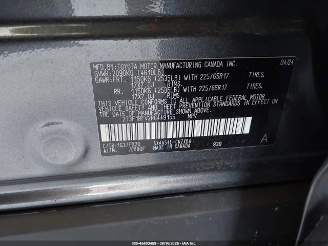 Aukcja sprzedaży 2024 Toyota Rav4 Le, vin: 2T3F1RFV2RC449155, numer aukcji: 45403459