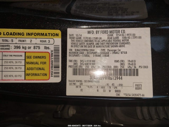 Lincoln MKZ 2015 3LN6L2J99FR613944 Image 9