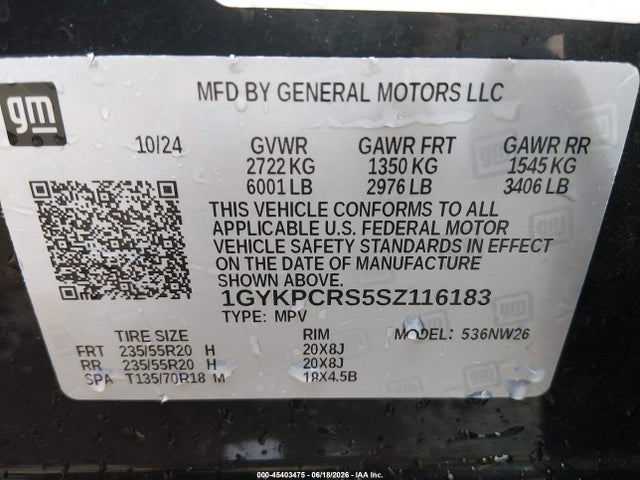 2025 Cadillac Xt6 Fwd Premium Luxury მანქანა იყიდება აუქციონზე, vin: 1GYKPCRS5SZ116183, აუქციონის ნომერი: 45403475