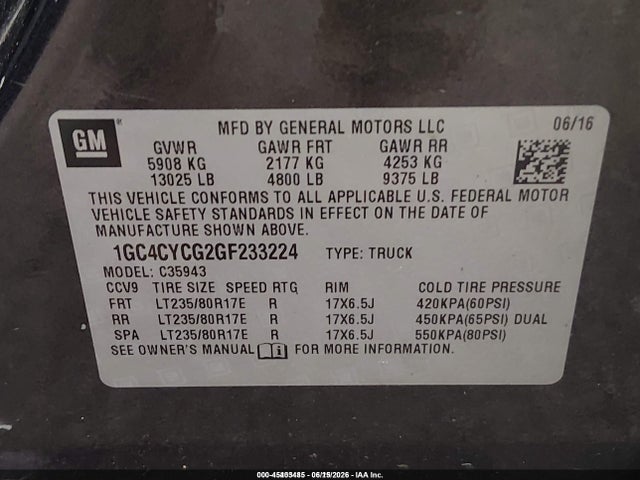 Chevrolet Silverado 3500hd Wt 2016 1GC4CYCG2GF233224 Image 9