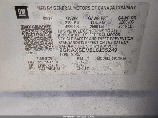 2GNAXSEV5L6135249 Chevrolet Equinox Awd Ls