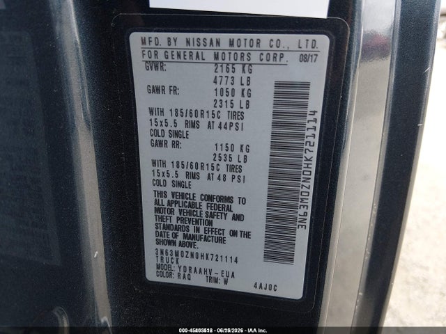 3N63M0ZN0HK721114 Chevrolet City Express 1lt