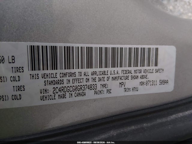 2C4RDGCG0GR374833 Dodge Grand Caravan Sxt