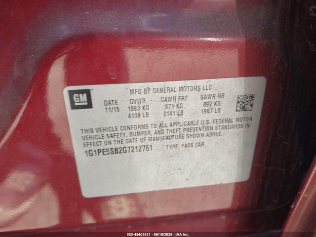 1G1PE5SB2G7212761 Chevrolet Cruze Limited 1lt Auto