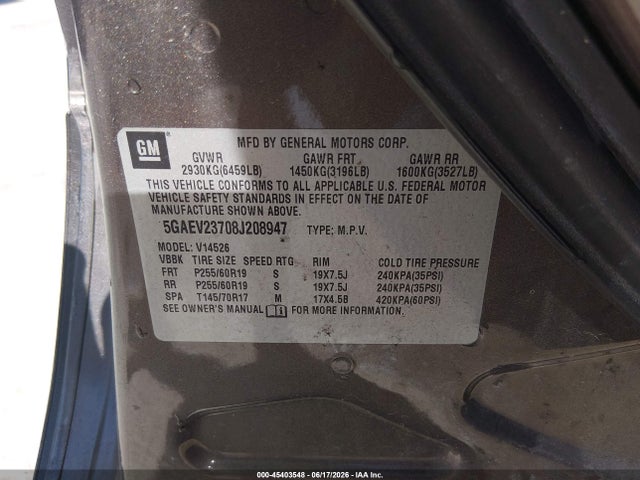 Продажа на аукционе авто 2008 Buick Enclave Cxl, vin: 5GAEV23708J208947, номер лота: 45403548