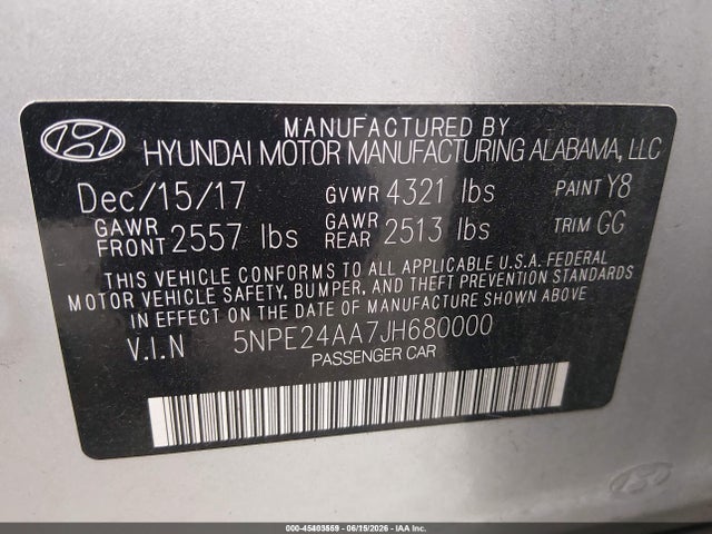 Hyundai SONATA ECO 2018 5NPE24AA7JH680000 Image 9
