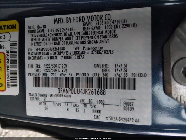 Ford Fusion Hybrid S 2018 3FA6P0UU4JR261688 Image 9