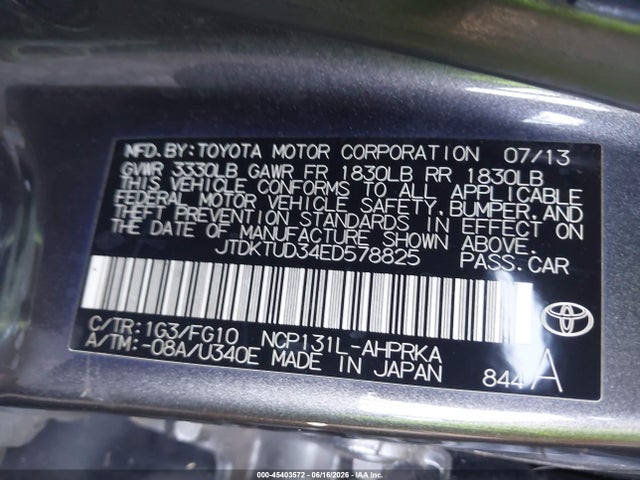 JTDKTUD34ED578825 Toyota Yaris Le (tmc/cbu Plant)