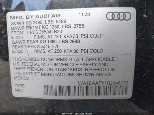 WA1EAAFY1R2046132 Audi Q5 Premium Plus 45 Tfsi S Line Quattro